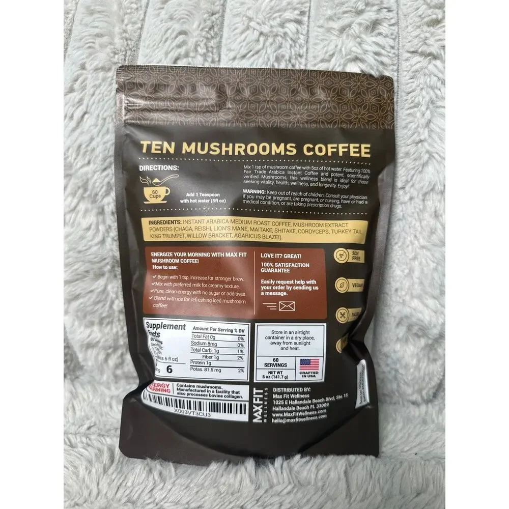 MXFit Ten Mushrooms Coffee 60 Servings 10 Mushroom Blend Instant Coffee 5 oz